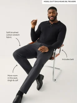 Charcoal Grey Muscle Fit Smart Brushed Cotton TENCEL™ Lyocell Blend Chinos With Belt