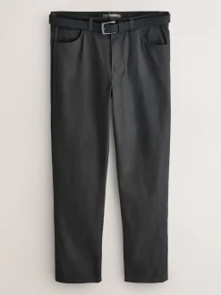 Charcoal Grey Muscle Fit Smart Brushed Cotton TENCEL™ Lyocell Blend Chinos With Belt