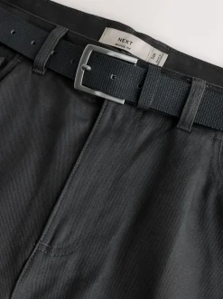 Charcoal Grey Muscle Fit Smart Brushed Cotton TENCEL™ Lyocell Blend Chinos With Belt