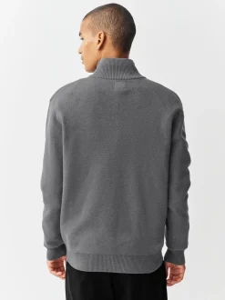 Charcoal Grey Plain N.Premium Regular Fit 100% Cotton Premium Quarter Zip Jumper