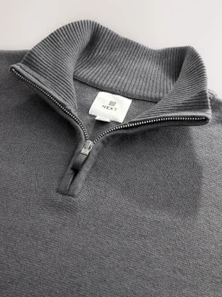Charcoal Grey Plain N.Premium Regular Fit 100% Cotton Premium Quarter Zip Jumper