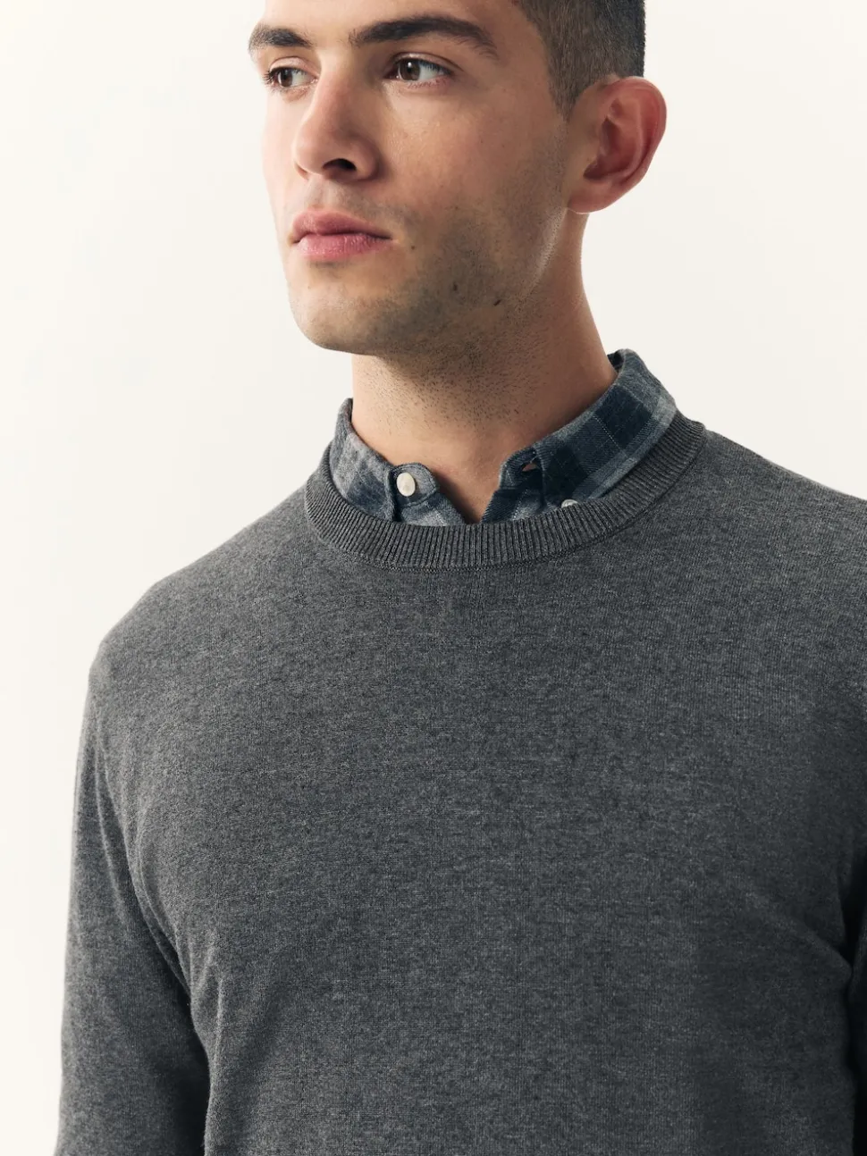 Charcoal Grey Plain Regular Fit Cotton Rich Crew Neck Jumper