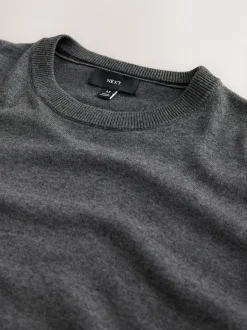 Charcoal Grey Plain Regular Fit Cotton Rich Crew Neck Jumper