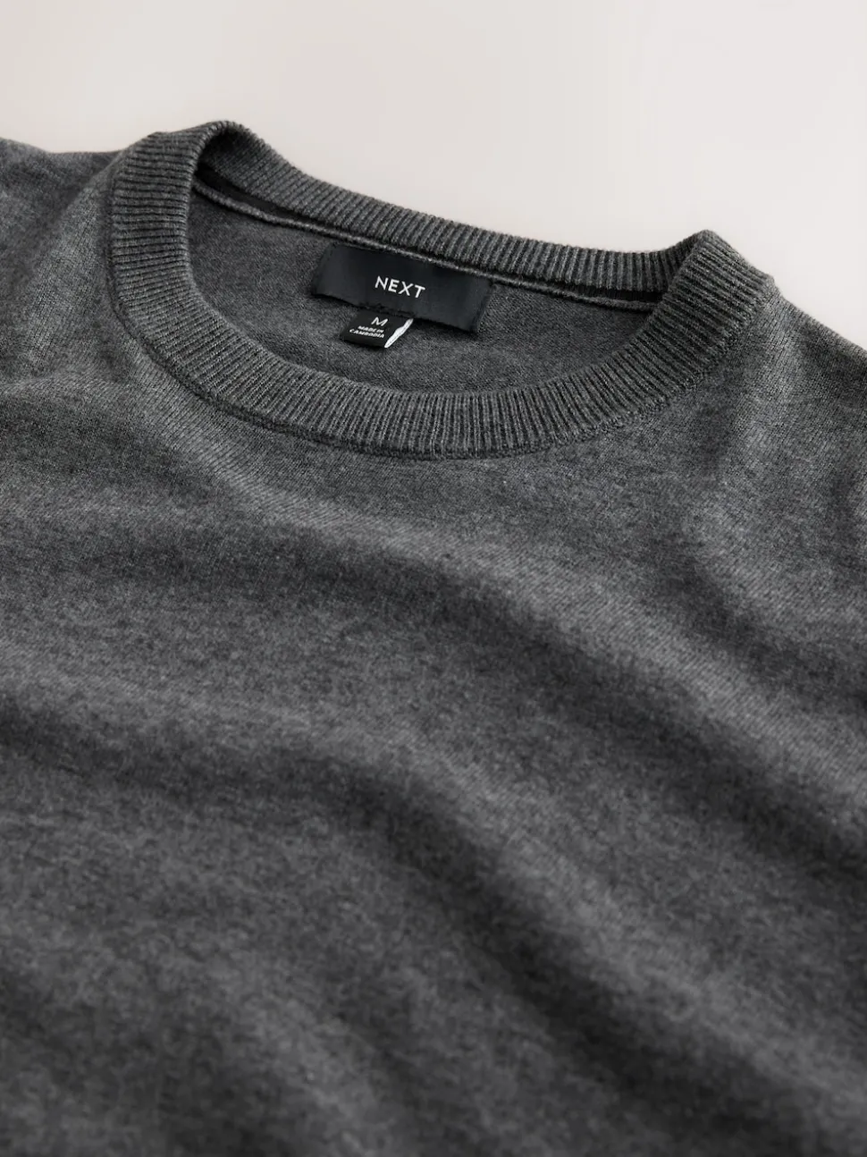 Charcoal Grey Plain Regular Fit Cotton Rich Crew Neck Jumper