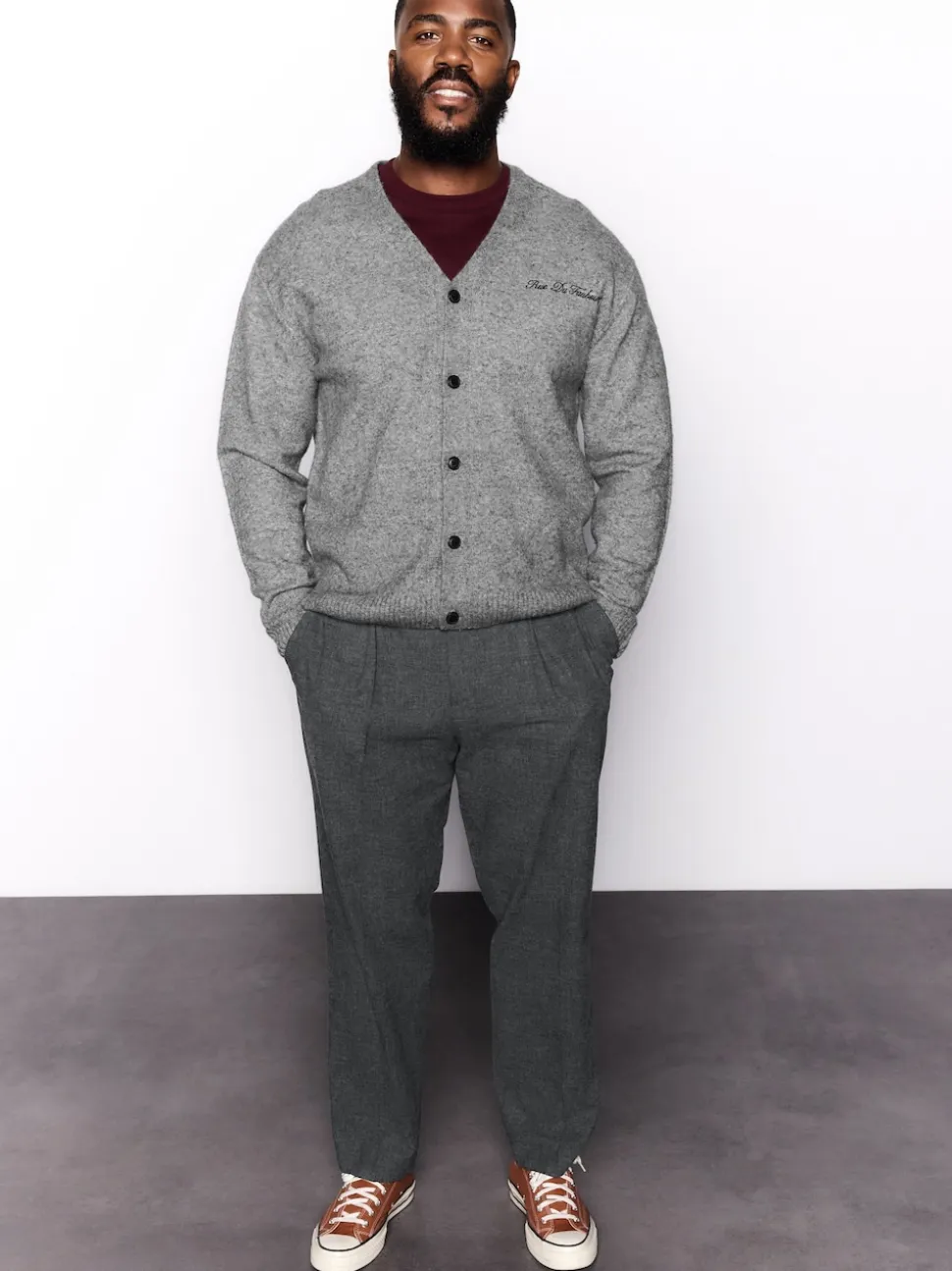 Charcoal Grey Regular Fit Smart Brushed Cotton Textured Trousers