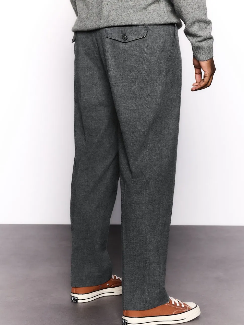 Charcoal Grey Regular Fit Smart Brushed Cotton Textured Trousers