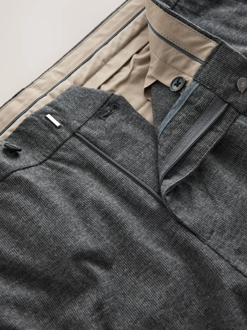 Charcoal Grey Regular Fit Smart Brushed Cotton Textured Trousers