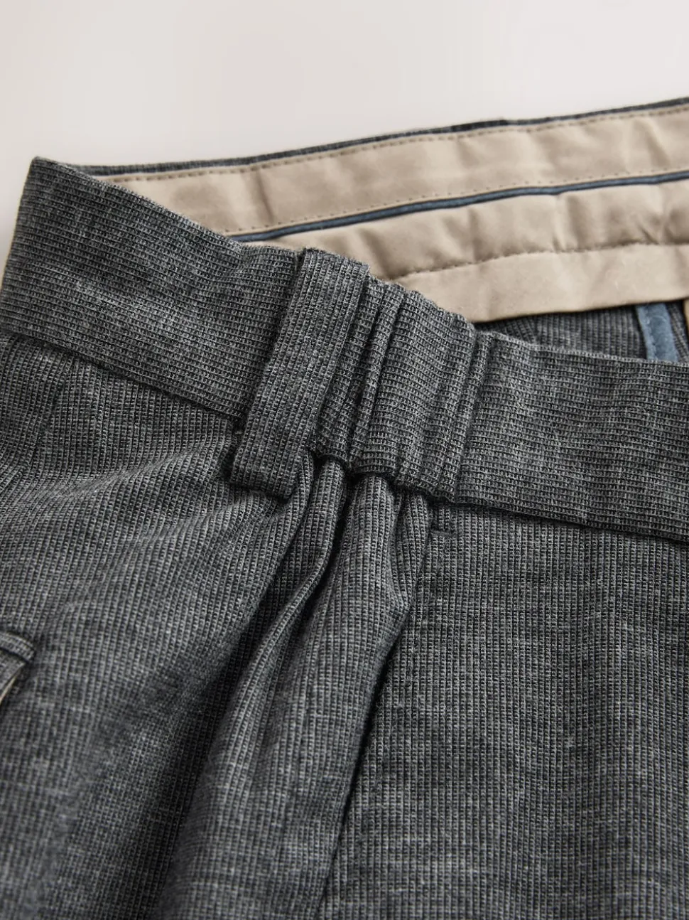 Charcoal Grey Regular Fit Smart Brushed Cotton Textured Trousers