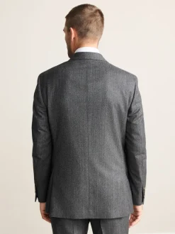 Charcoal Grey Regular Fit Signature Marzotto 100% Italian Wool Herringbone Suit Jacket