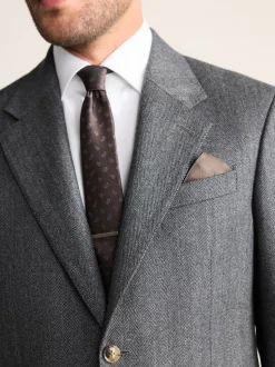 Charcoal Grey Regular Fit Signature Marzotto 100% Italian Wool Herringbone Suit Jacket
