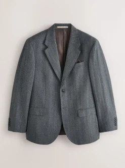 Charcoal Grey Regular Fit Signature Marzotto 100% Italian Wool Herringbone Suit Jacket