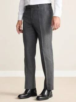 Charcoal Grey Regular Fit Signature Marzotto 100% Italian Wool Herringbone Suit Trousers