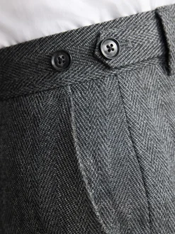 Charcoal Grey Regular Fit Signature Marzotto 100% Italian Wool Herringbone Suit Trousers