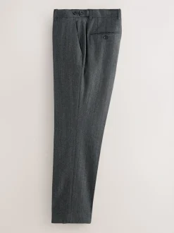 Charcoal Grey Regular Fit Signature Marzotto 100% Italian Wool Herringbone Suit Trousers