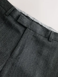 Charcoal Grey Regular Fit Signature Marzotto 100% Italian Wool Herringbone Suit Trousers