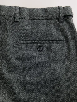 Charcoal Grey Regular Fit Signature Marzotto 100% Italian Wool Herringbone Suit Trousers
