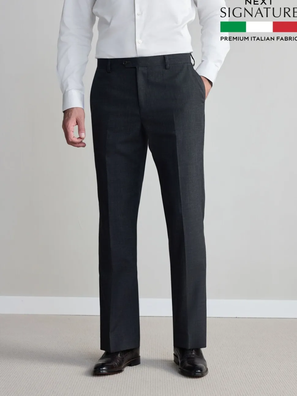 Charcoal Grey Regular Fit Signature Nova Fides 100% Italian Wool Suit Trousers