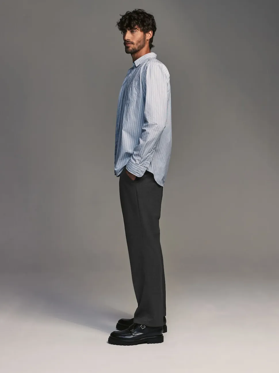 Charcoal Grey Regular Fit Smart Trousers With Wool