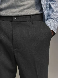 Charcoal Grey Regular Fit Smart Trousers With Wool
