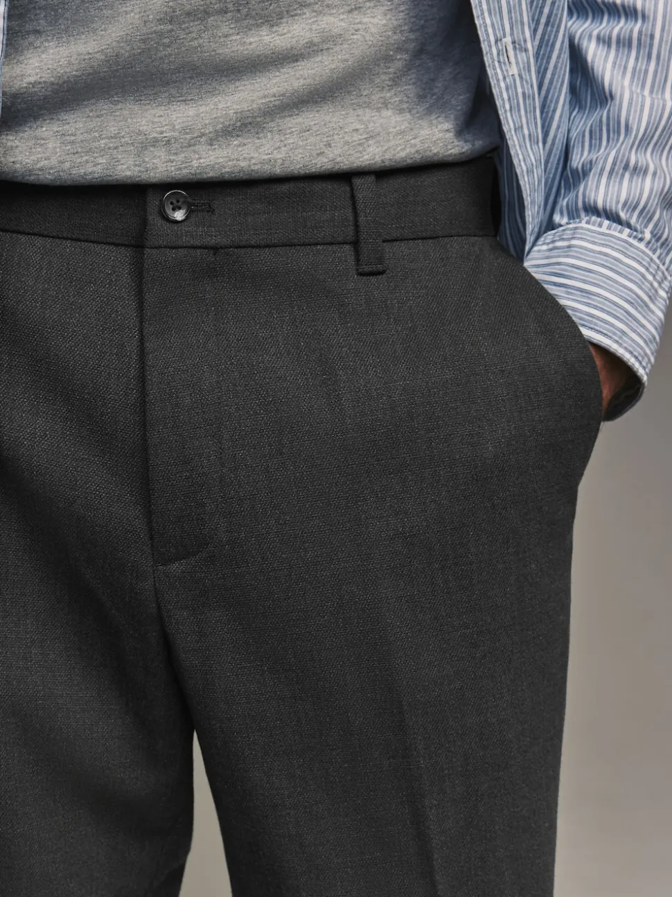 Charcoal Grey Regular Fit Smart Trousers With Wool