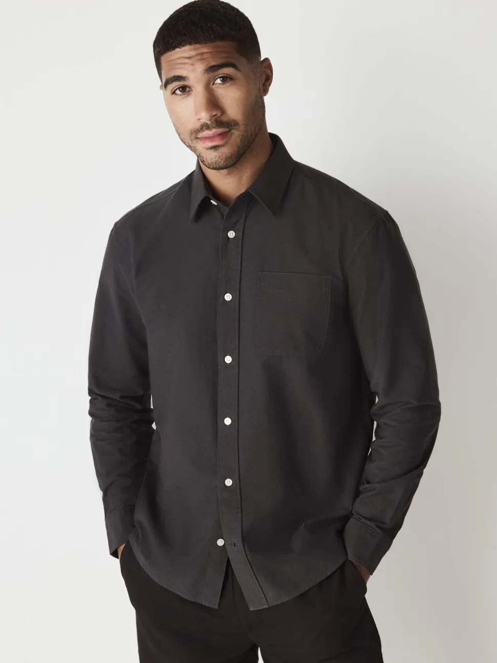 Charcoal Grey Regular Fit Long Sleeve Oxford Shirt