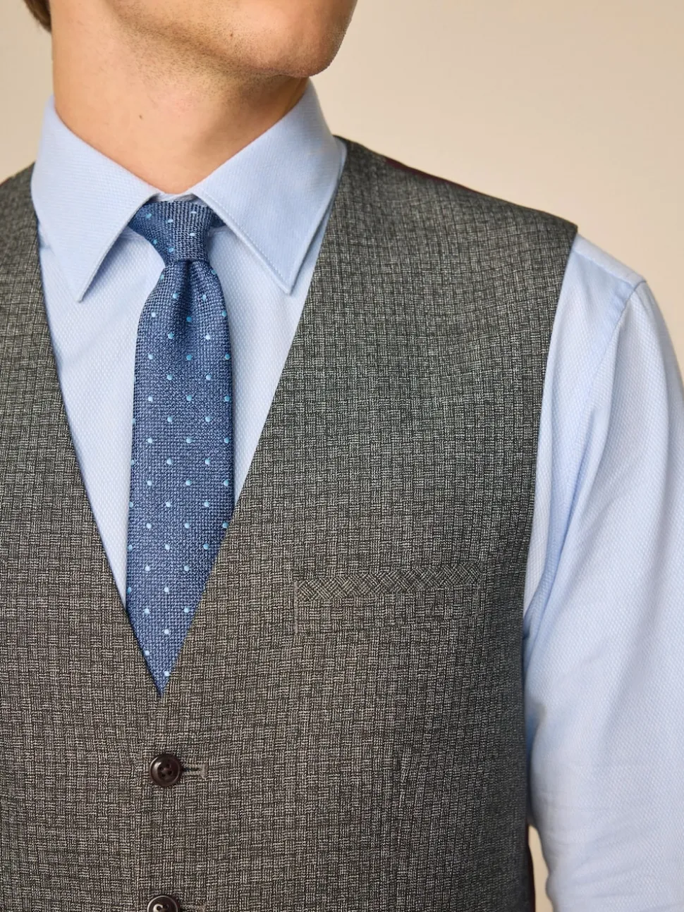 Charcoal Grey Regular Fit Trimmed Textured Suit Waistcoat