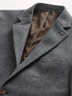 Charcoal Grey Regular Fit Wool Rich Herringbone Blazer
