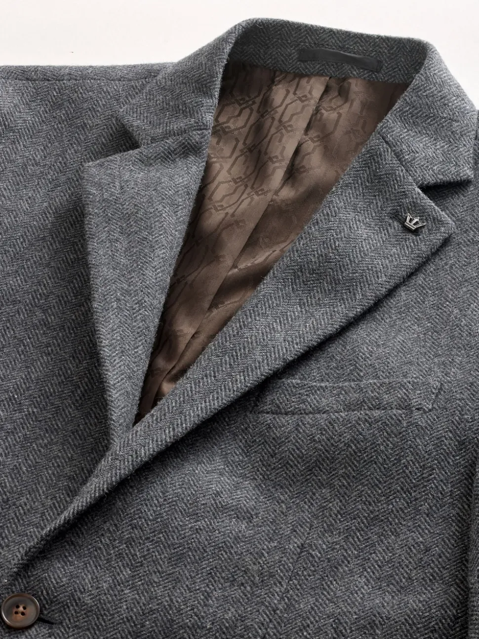 Charcoal Grey Regular Fit Wool Rich Herringbone Blazer
