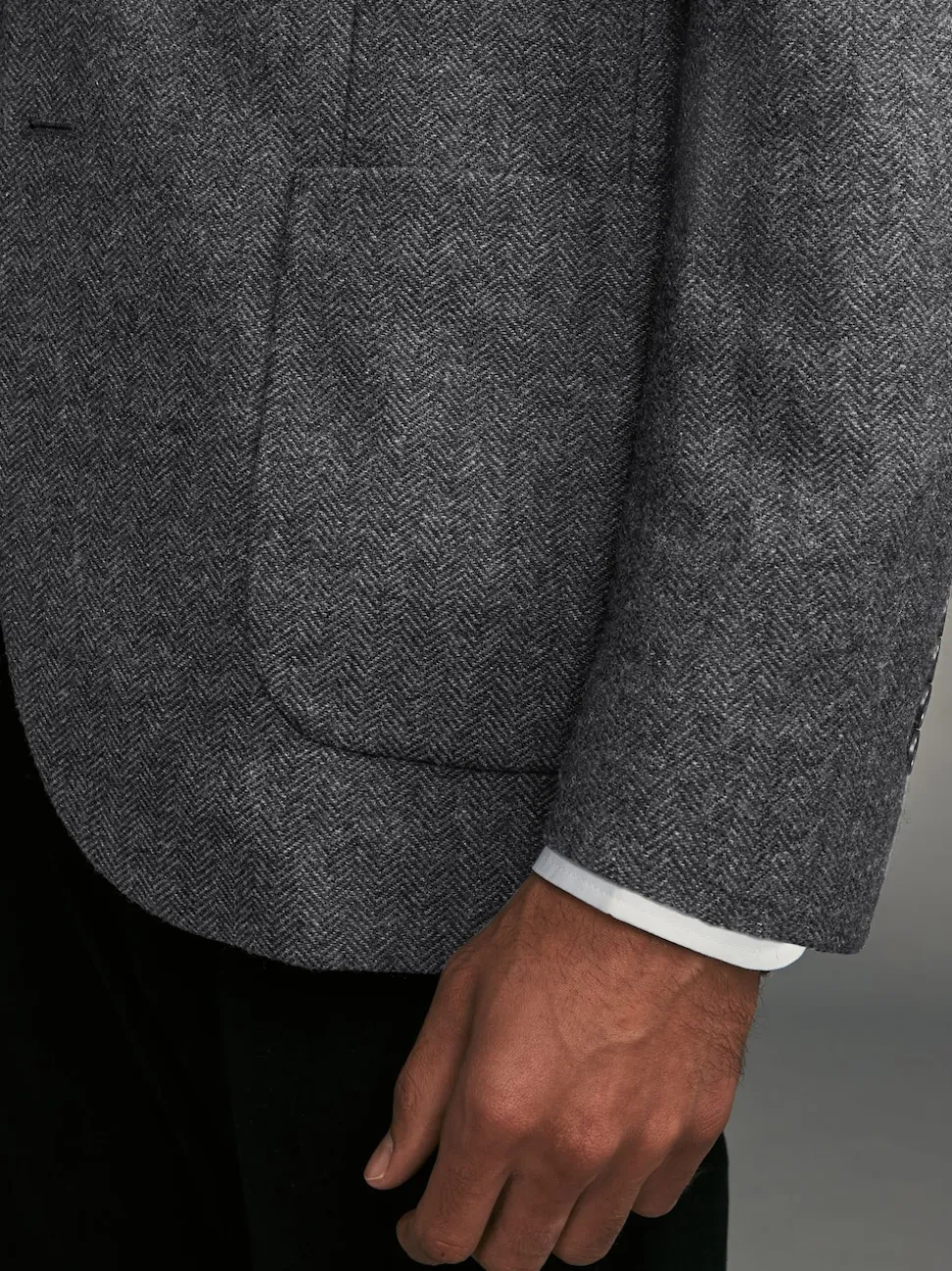Charcoal Grey Regular Fit Wool Rich Herringbone Blazer