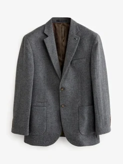 Charcoal Grey Regular Fit Wool Rich Herringbone Blazer