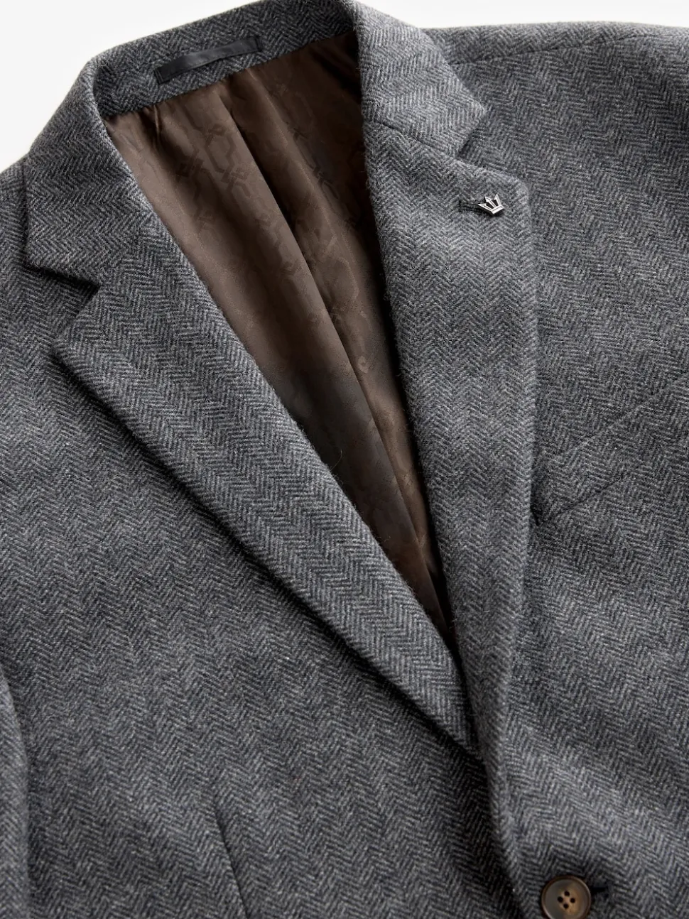 Charcoal Grey Regular Fit Wool Rich Herringbone Blazer