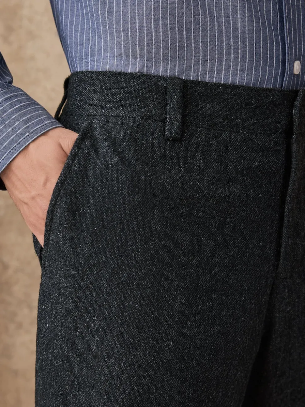 Charcoal Grey Relaxed Fit Wool Blend Suit Trousers