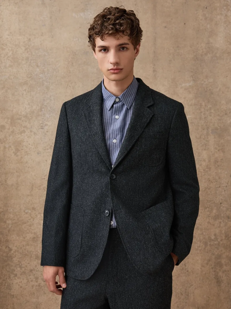 Charcoal Grey Relaxed Fit Wool Blend Suit Jacket