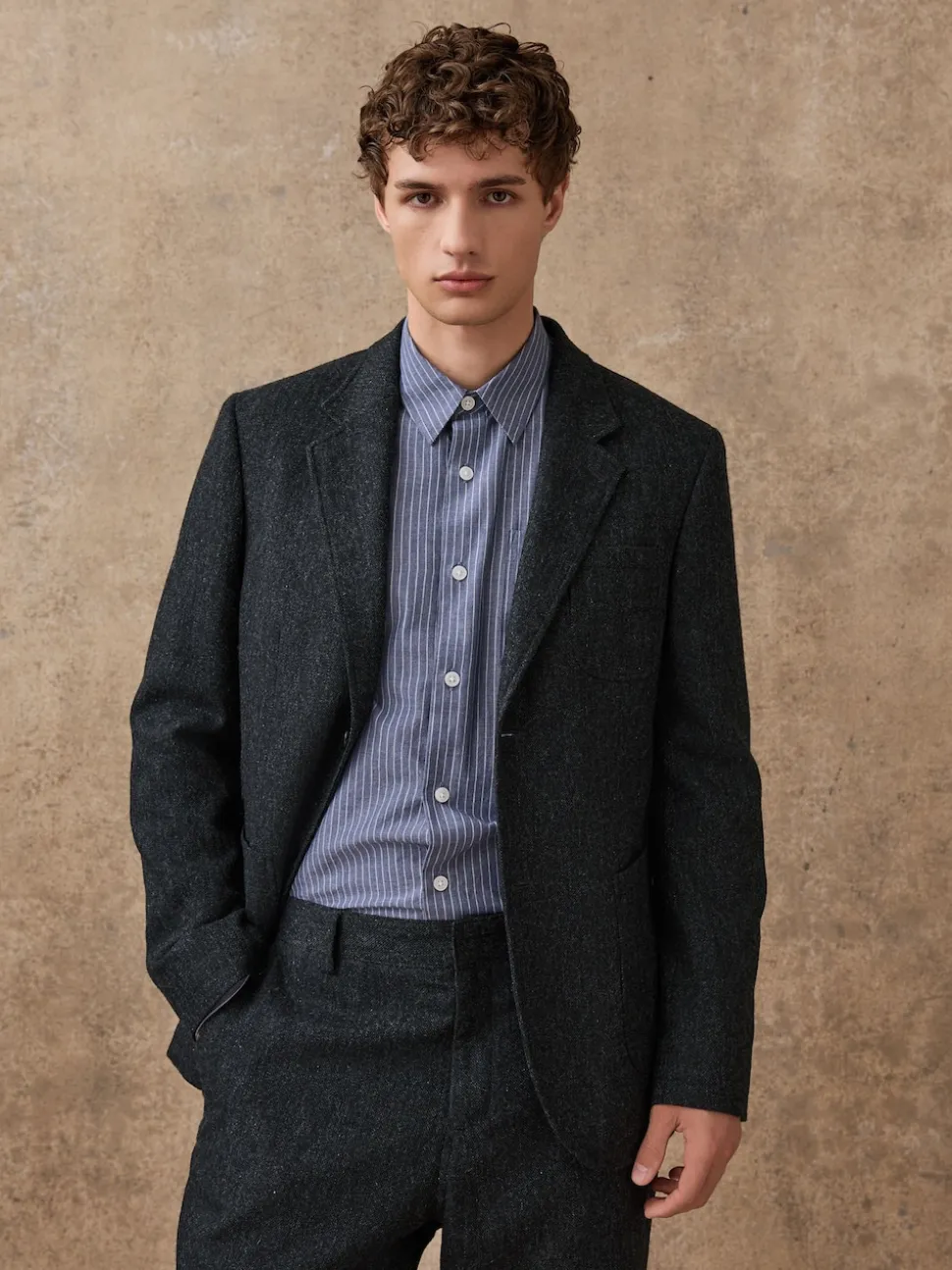 Charcoal Grey Relaxed Fit Wool Blend Suit Jacket