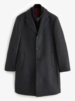 Charcoal Grey Signature Soft Touch Wool Rich Padded Italian Fabric Funnel Neck Coat