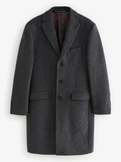 Charcoal Grey Signature Soft Touch Wool Rich Italian Fabric Epsom Overcoat With Cashmere