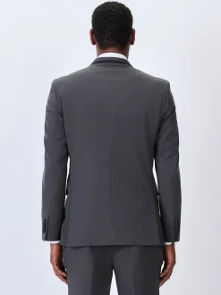 Charcoal Grey Skinny Fit Inset Lapel Detail Tuxedo Suit Jacket