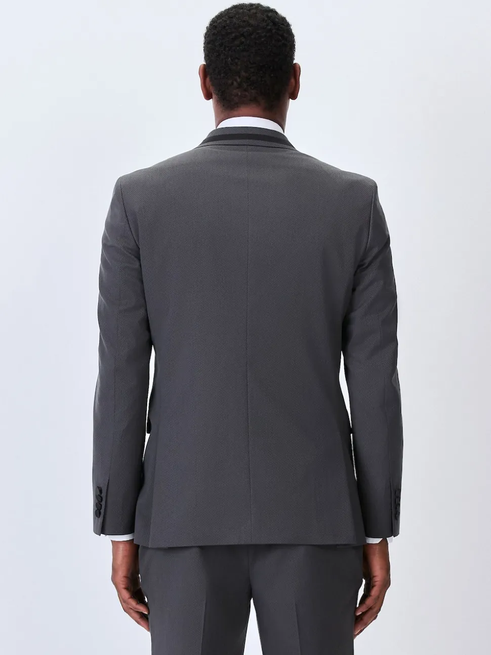 Charcoal Grey Skinny Fit Inset Lapel Detail Tuxedo Suit Jacket