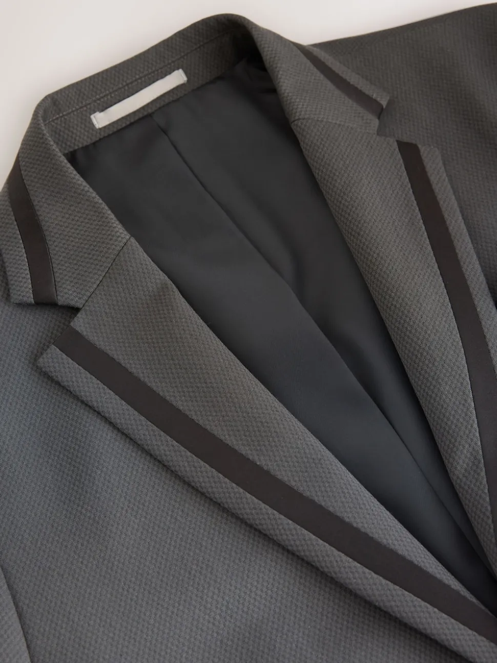 Charcoal Grey Skinny Fit Inset Lapel Detail Tuxedo Suit Jacket