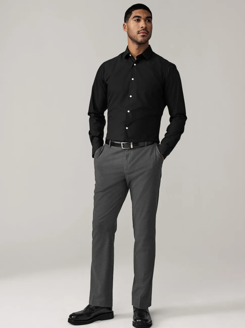 Charcoal Grey Slim Fit Elasticated Waist Motionflex Stretch Smart Trousers