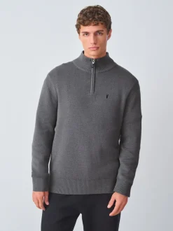 Charcoal Grey Stag Logo N.Premium Regular Fit 100% Cotton Premium Quarter Zip Jumper