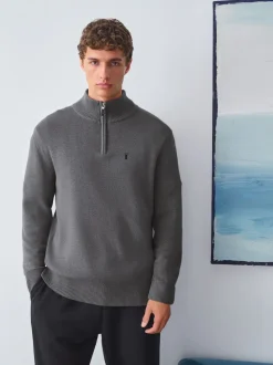 Charcoal Grey Stag Logo N.Premium Regular Fit 100% Cotton Premium Quarter Zip Jumper