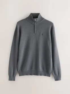 Charcoal Grey Stag Logo N.Premium Regular Fit 100% Cotton Premium Quarter Zip Jumper