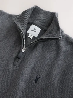 Charcoal Grey Stag Logo N.Premium Regular Fit 100% Cotton Premium Quarter Zip Jumper