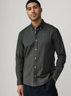 Charcoal Grey Stretch Oxford Long Sleeve Shirt