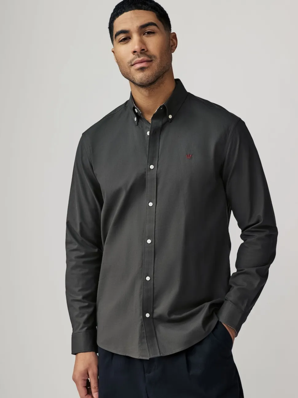 Charcoal Grey Stretch Oxford Long Sleeve Shirt