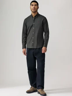 Charcoal Grey Stretch Oxford Long Sleeve Shirt