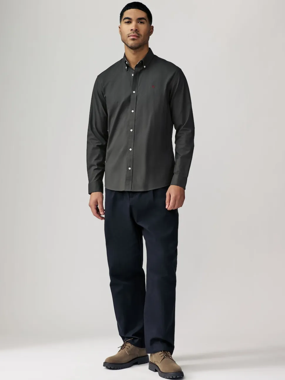Charcoal Grey Stretch Oxford Long Sleeve Shirt