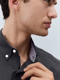 Charcoal Grey Stretch Oxford Short Sleeve Shirt