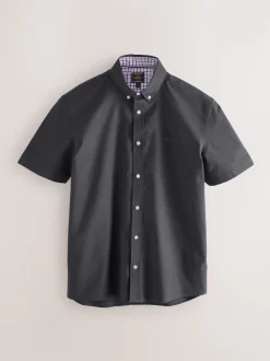 Charcoal Grey Stretch Oxford Short Sleeve Shirt